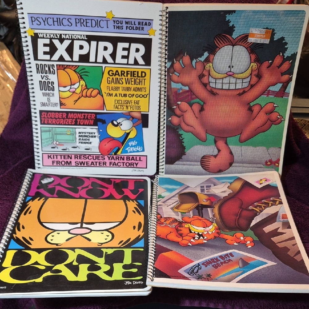 4pc Vintage Garfield Spiral Notebooks Set 60 Sheets Wide Ruled